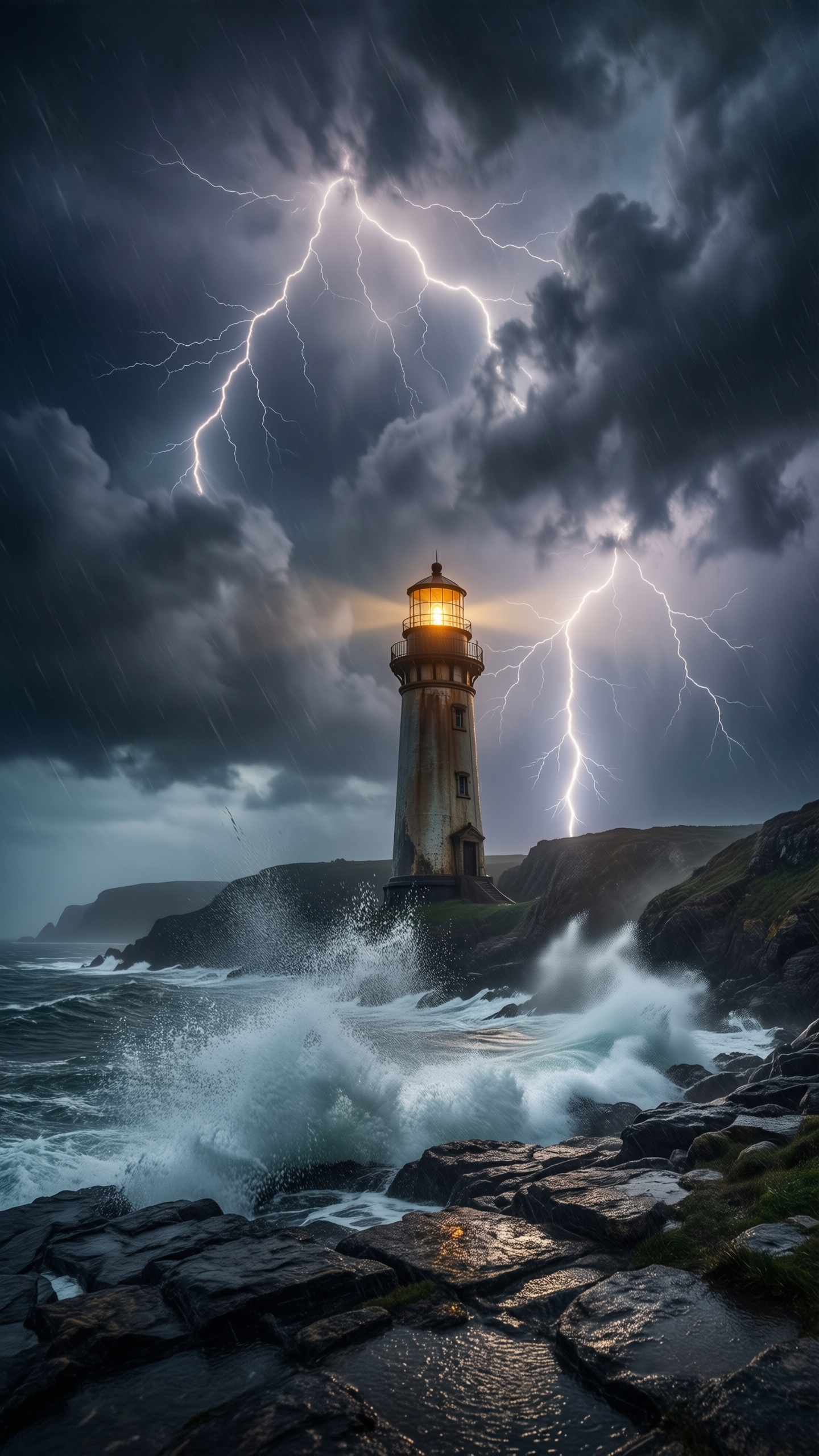 Lighthouse Storm - AI generated wallpaper