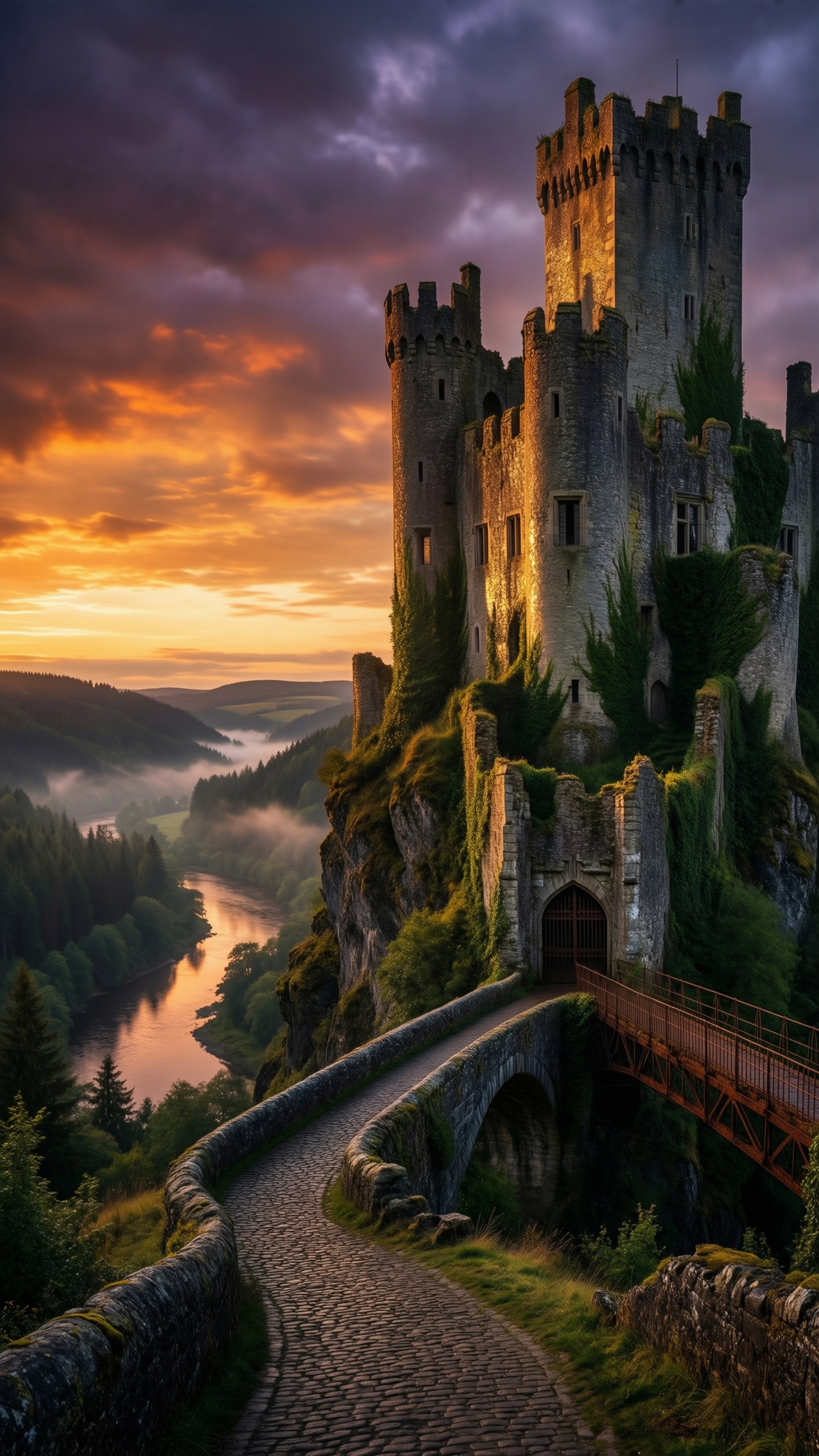 Enchanted Castle Sunset - AI generated wallpaper