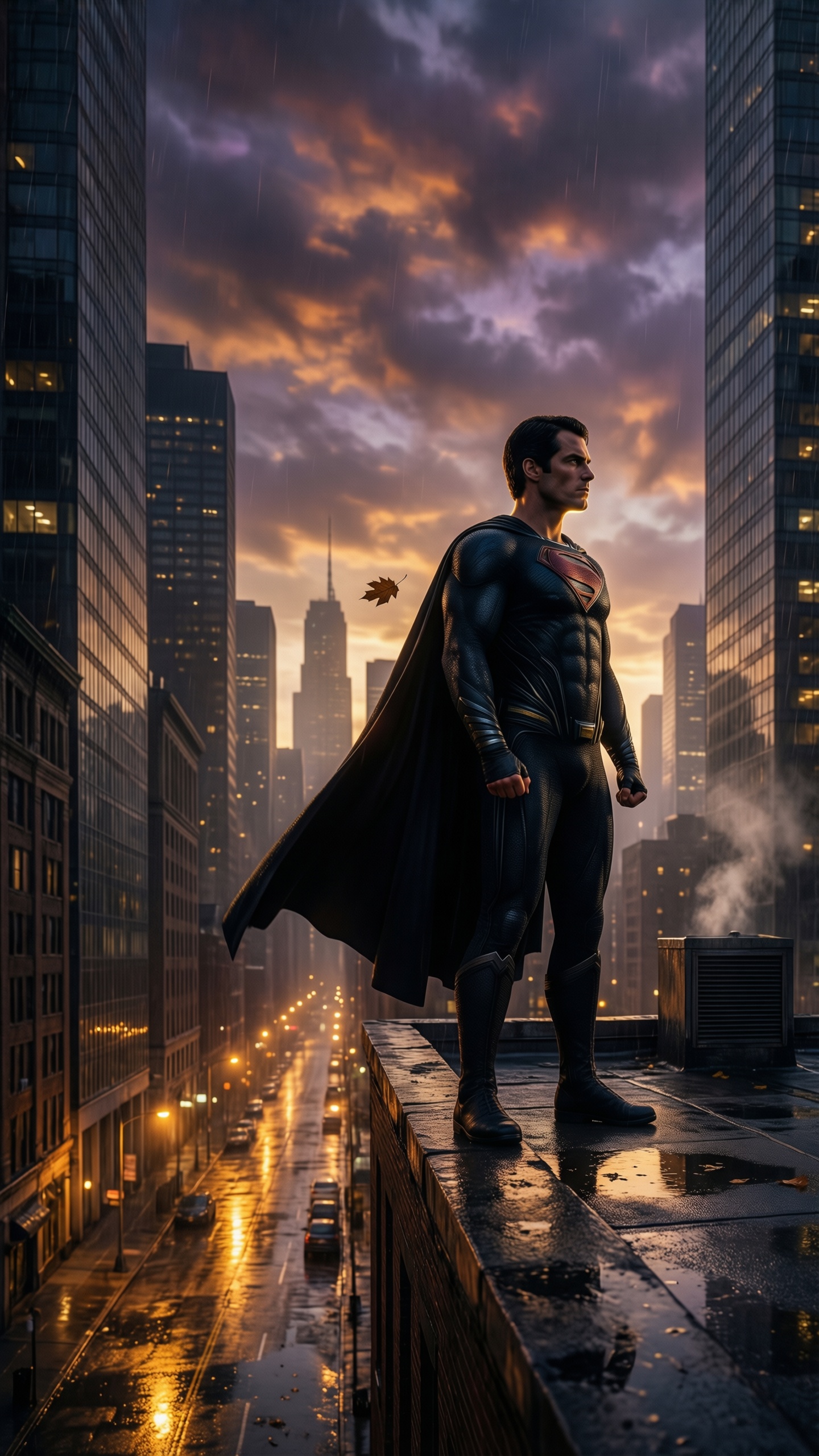 Superman Over the City at Sunset - AI generated wallpaper