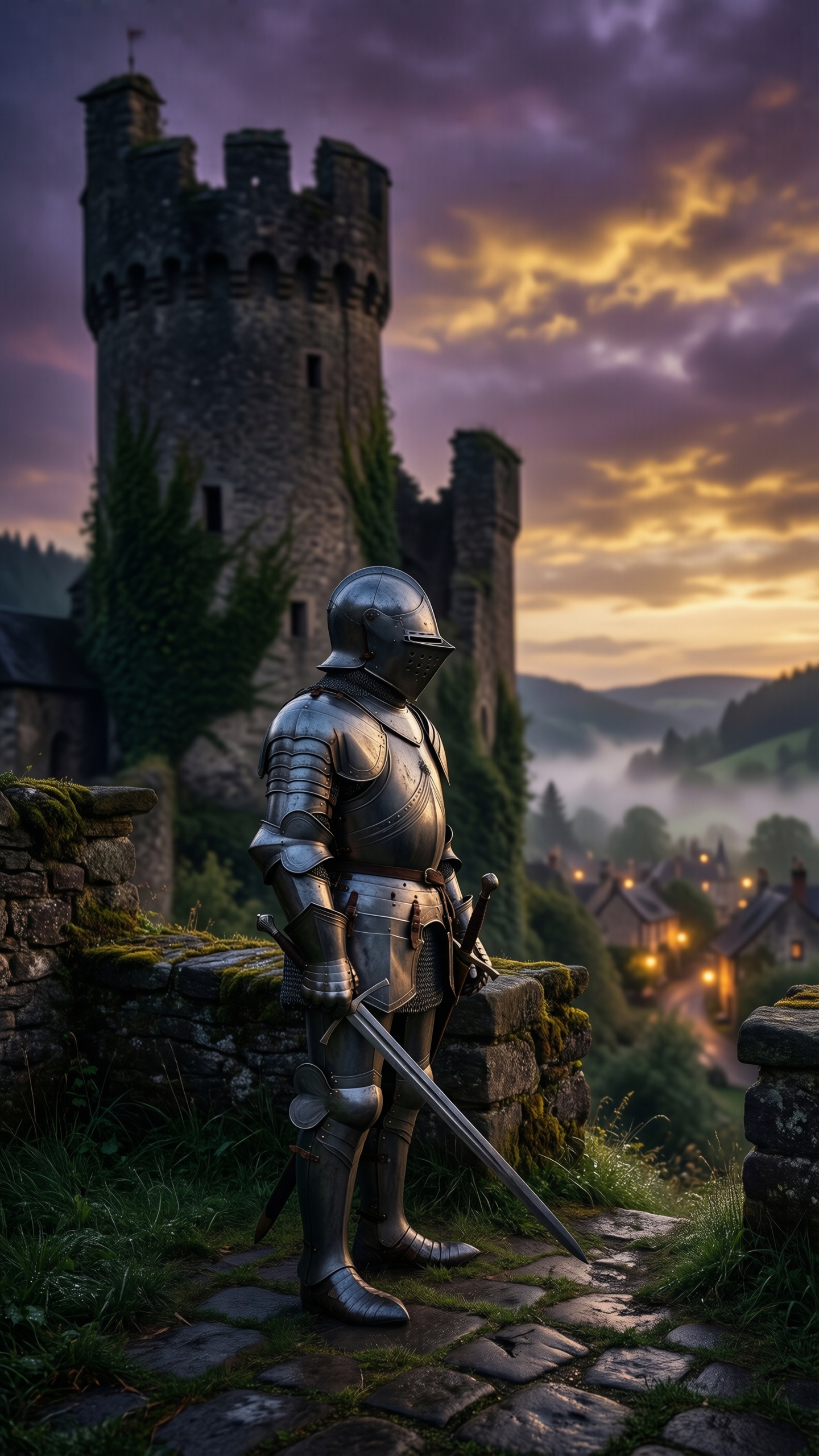 Knight At Dawn Medieval Castle 1 - AI generated wallpaper
