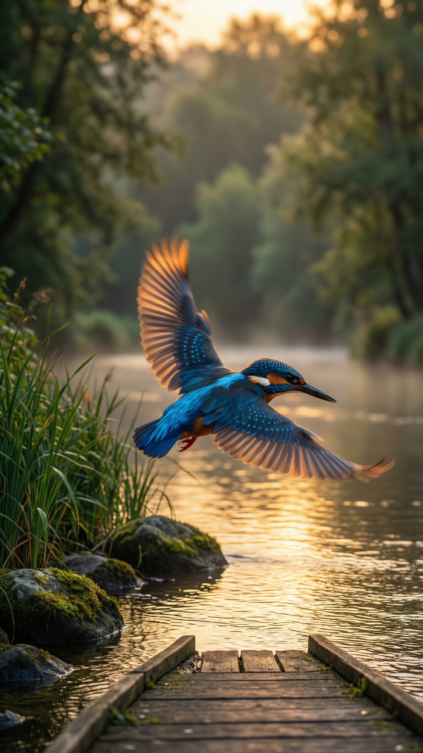 Elegant Kingfisher Sunset Flight - AI generated wallpaper