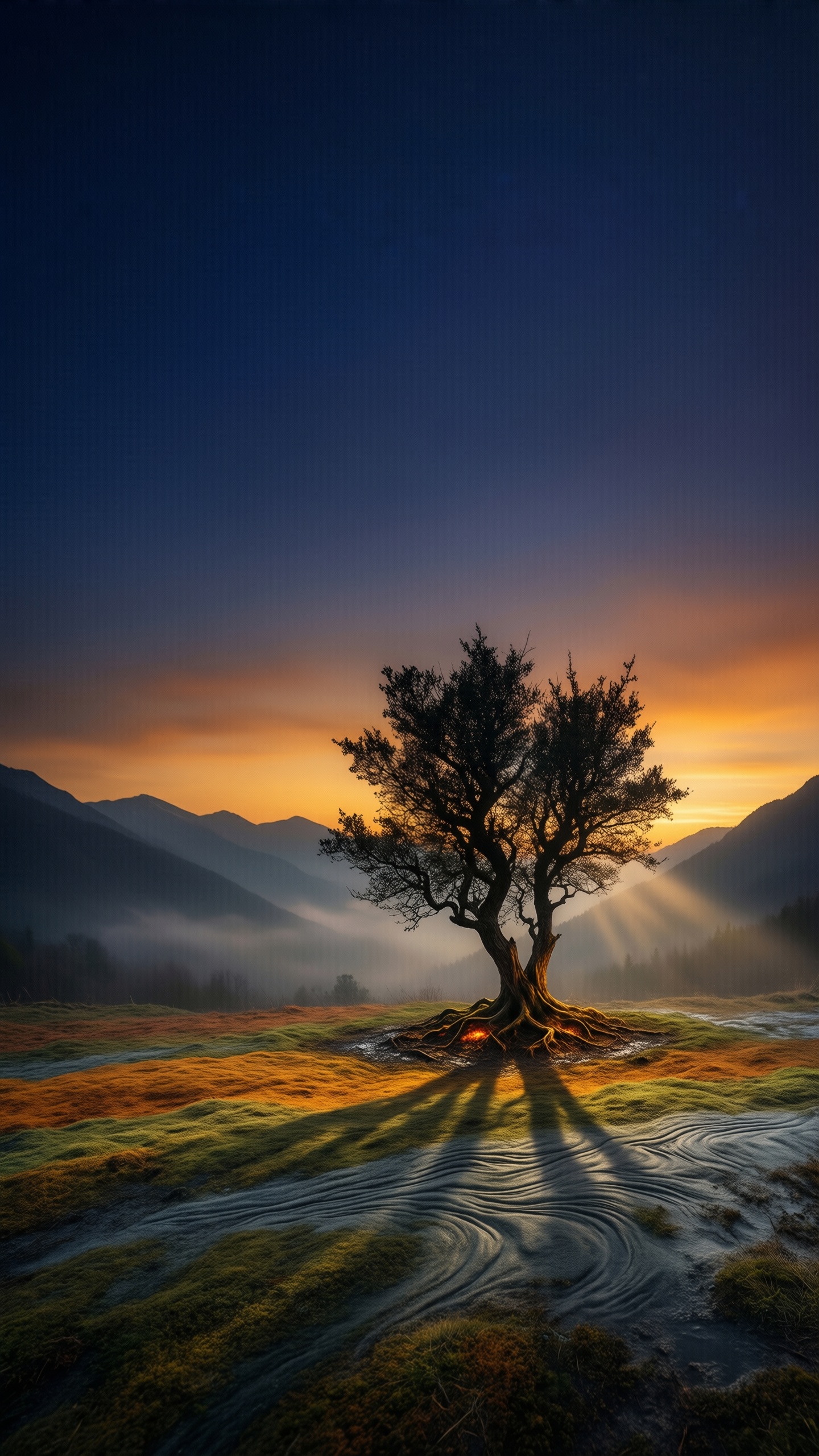 Mystical Tree at Dawn - AI generated wallpaper