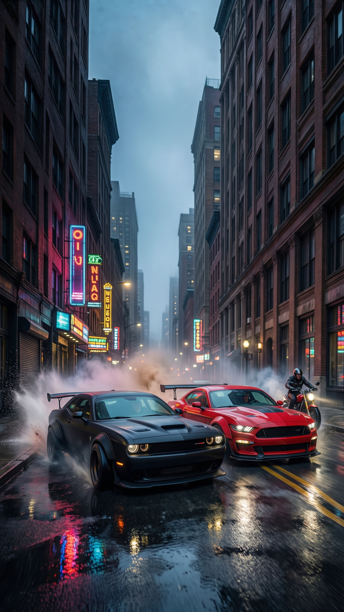 Cyberpunk Cityscape with Racing Cars - AI generated wallpaper