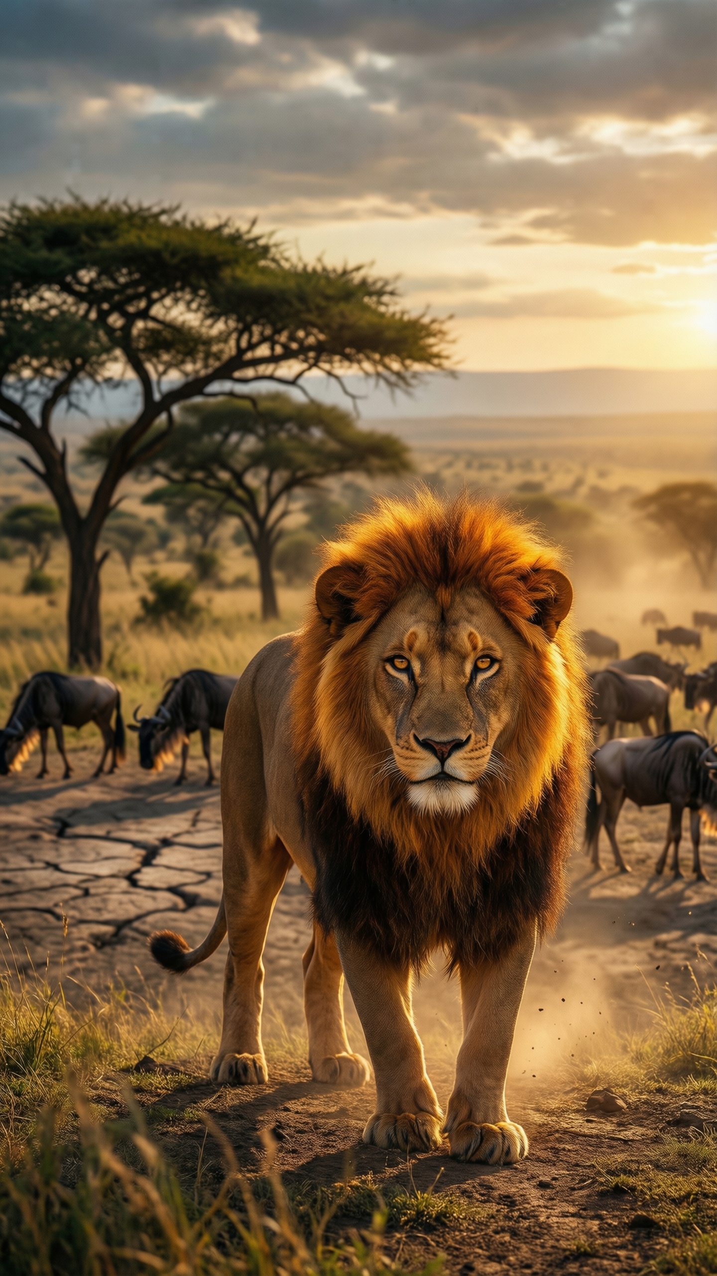 Savannah Lion At Sunset 1 - AI generated wallpaper