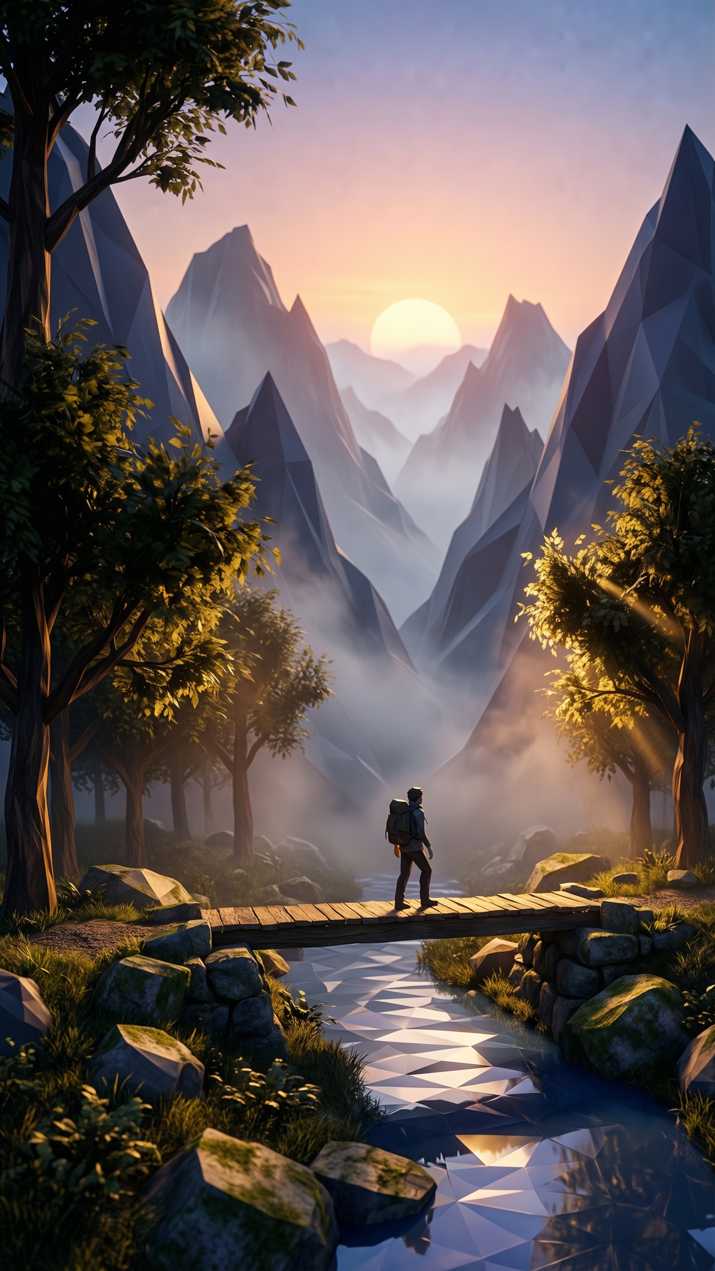 Mystic Journey in Fantasy Landscape - AI generated wallpaper