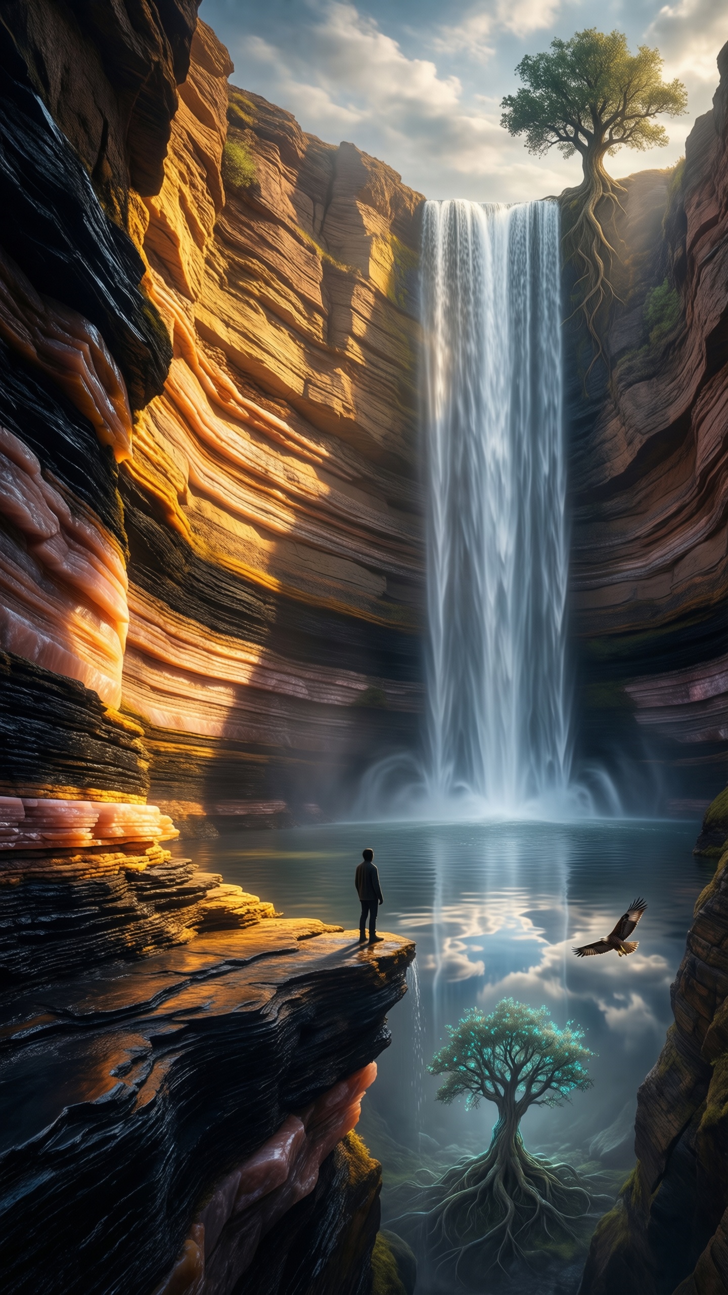 Mystic Canyon Waterfall - AI generated wallpaper