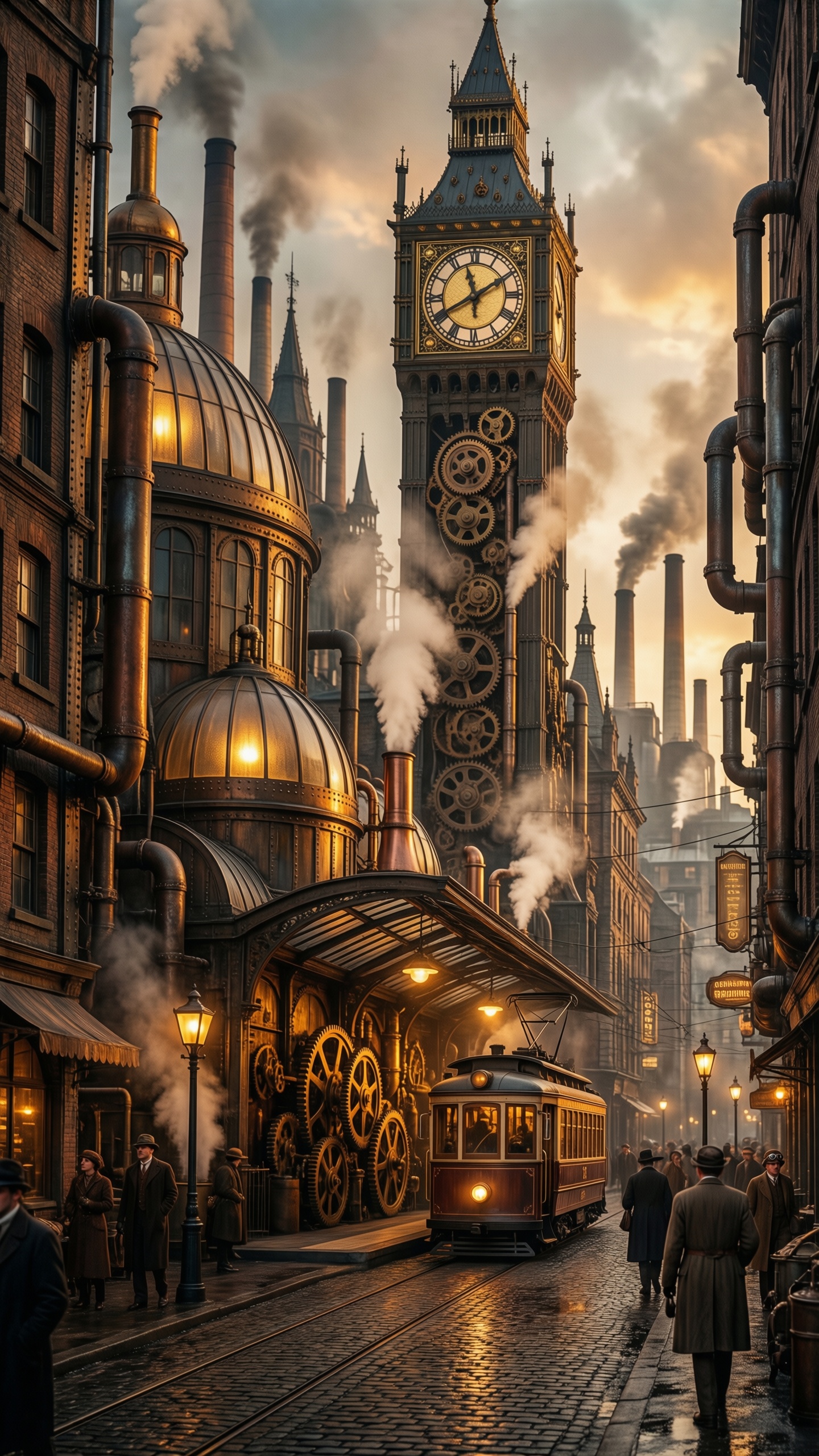 Steampunk Victorian Street - AI generated wallpaper