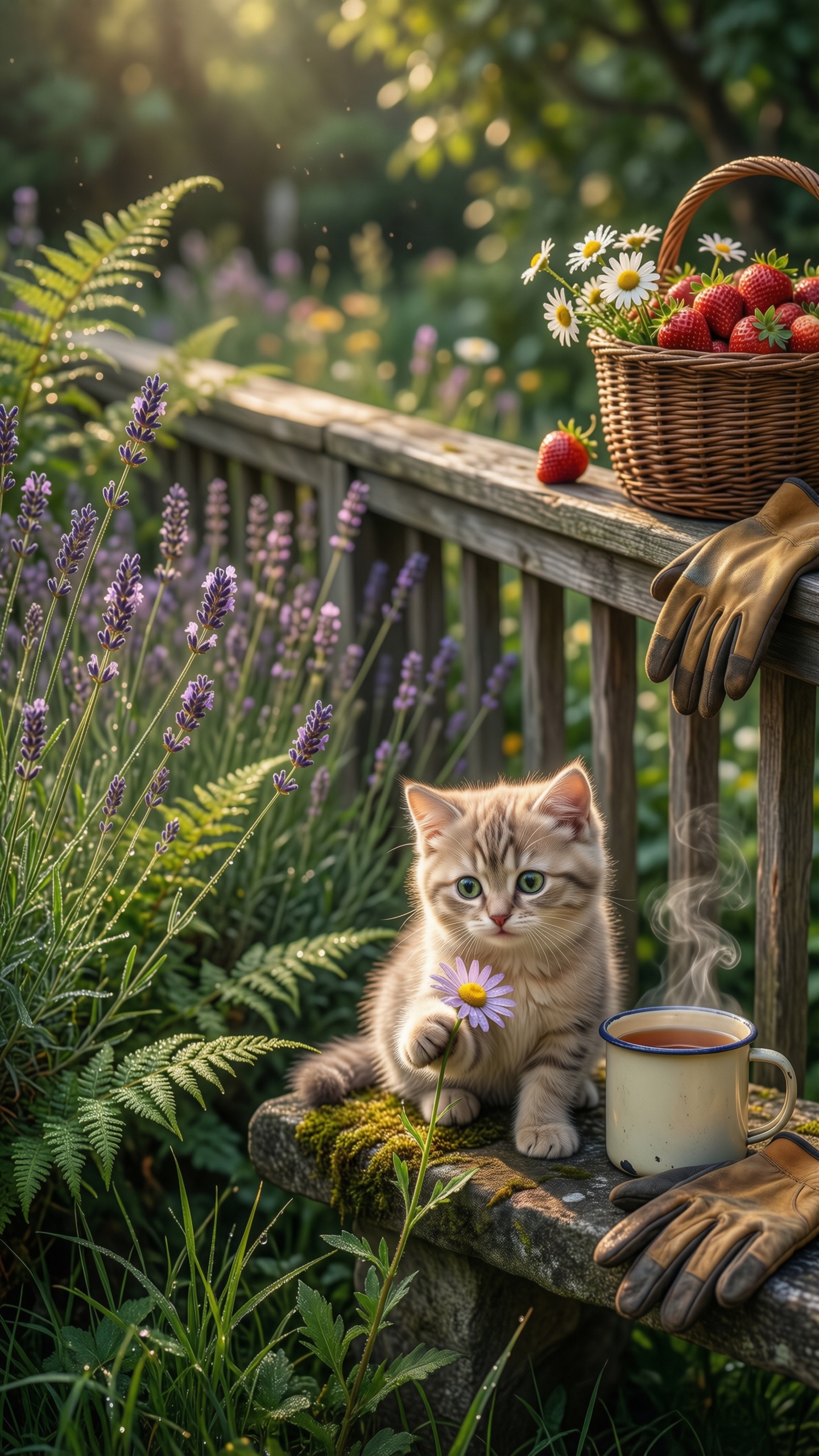 Cute Kitten in a Garden 1 - AI generated wallpaper