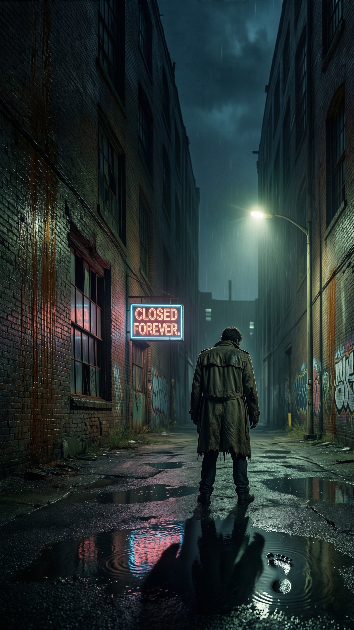 Cyberpunk Alleyway Reflection - AI generated wallpaper