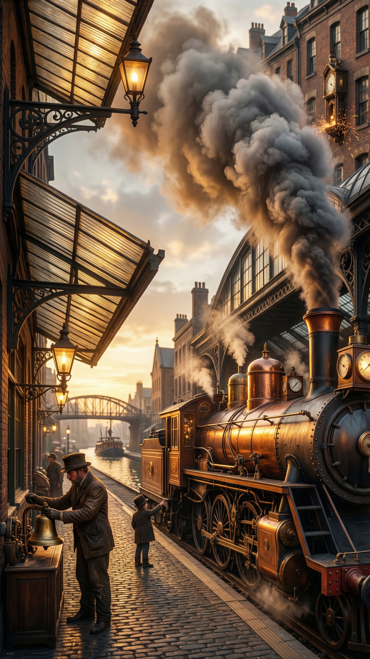 Victorian Train Station Sunset - AI generated wallpaper