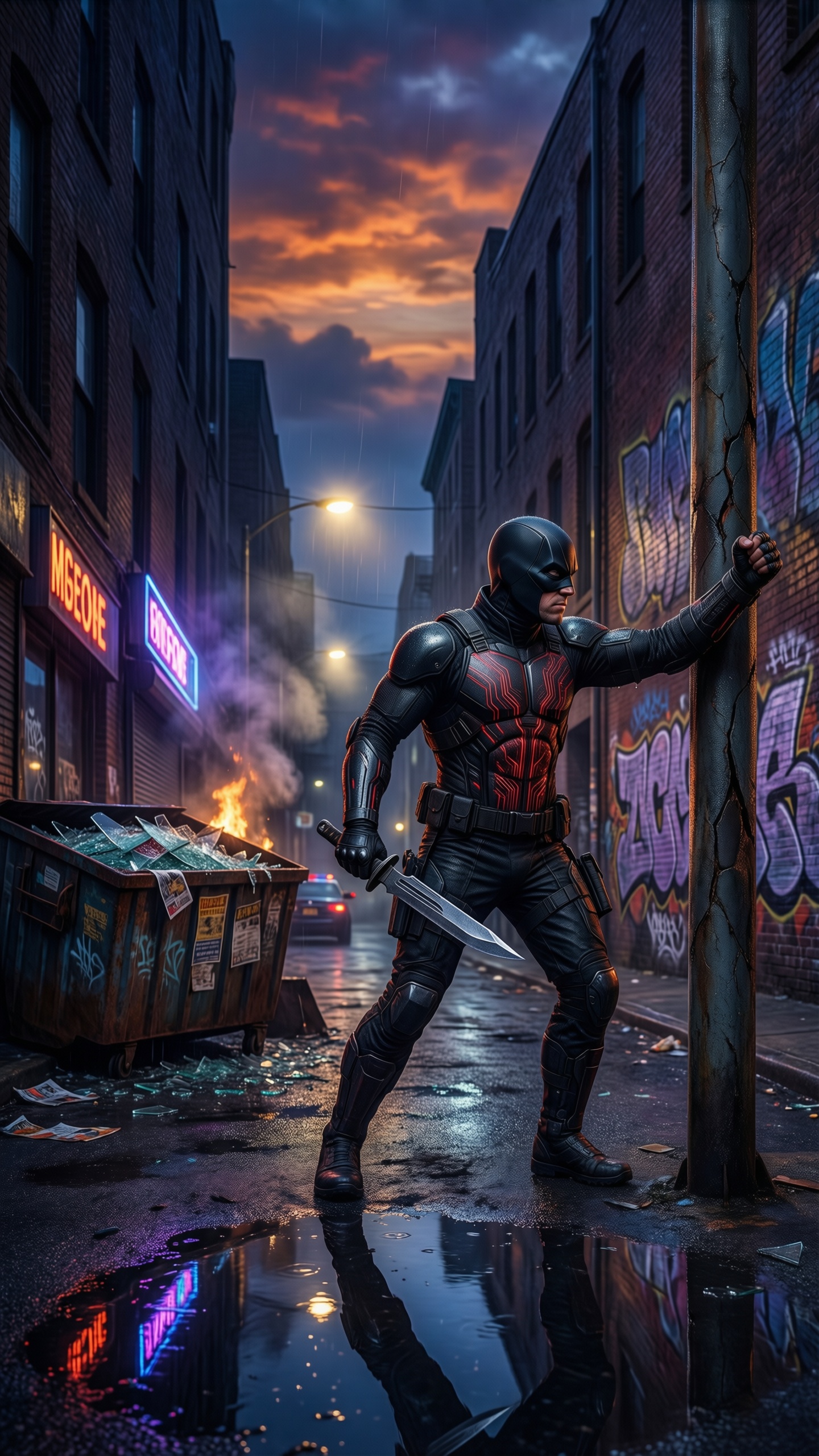 Cyberpunk Warrior in Urban Alley - AI generated wallpaper