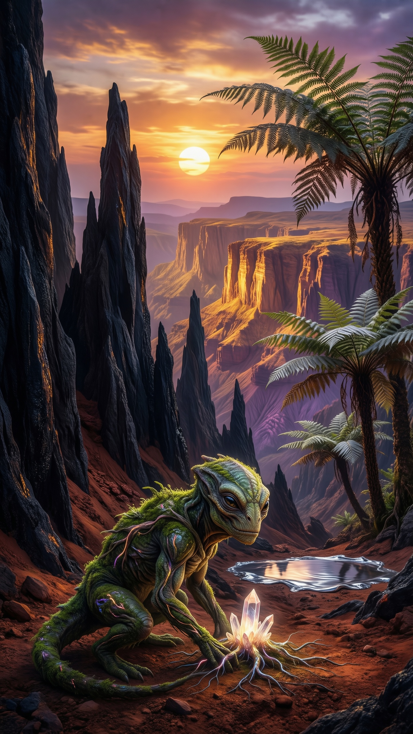 Mystic Fantasy Landscape with Alien - AI generated wallpaper