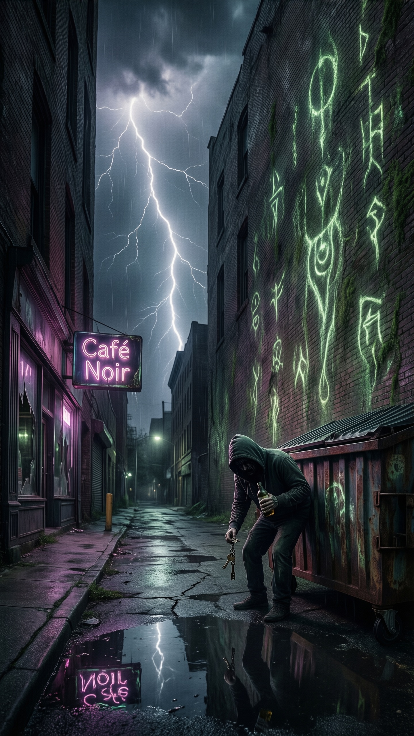 Cyberpunk Alley with Neon Sign - AI generated wallpaper