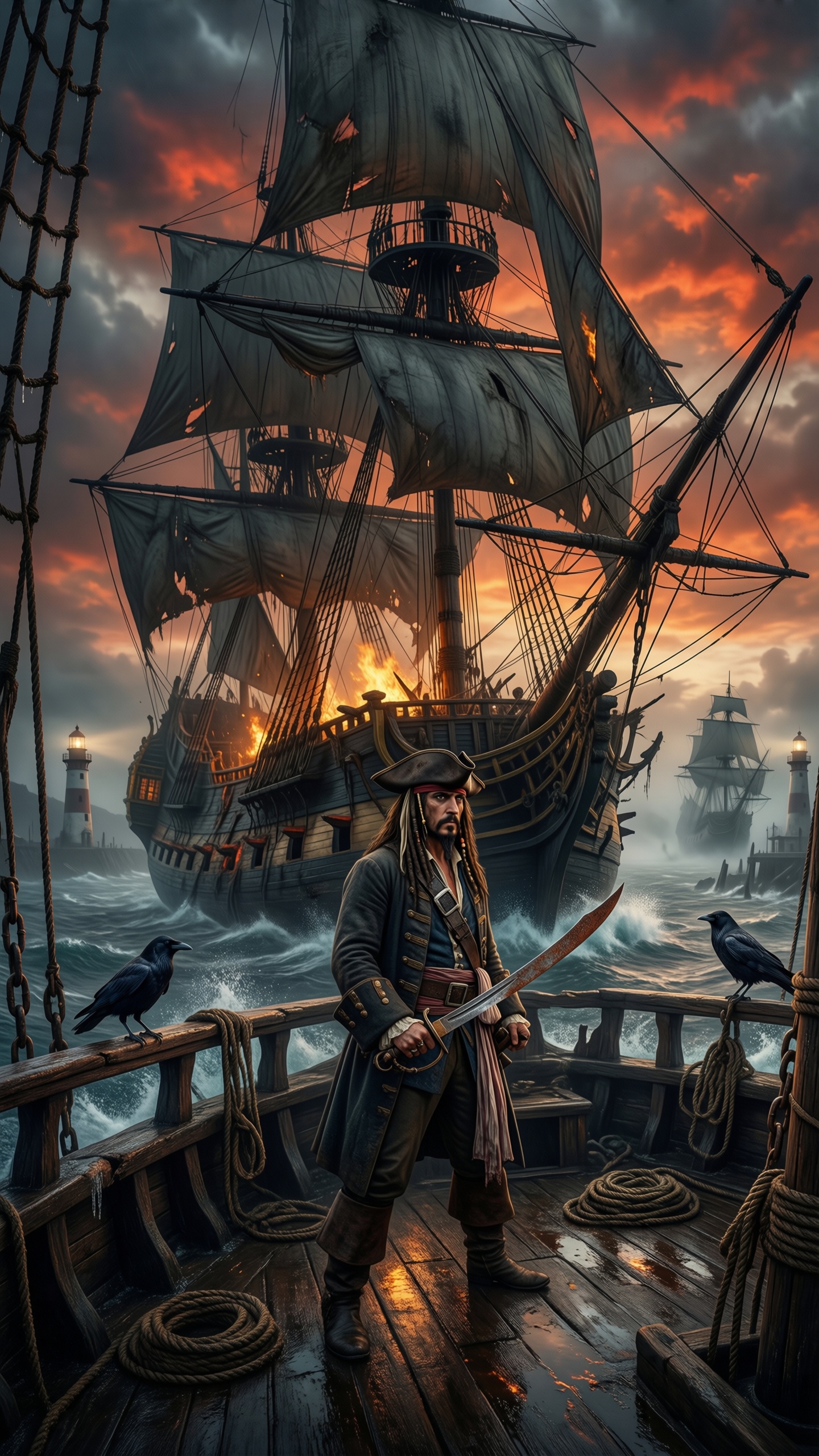 Pirate Ship Sunset Adventure 2 - AI generated wallpaper