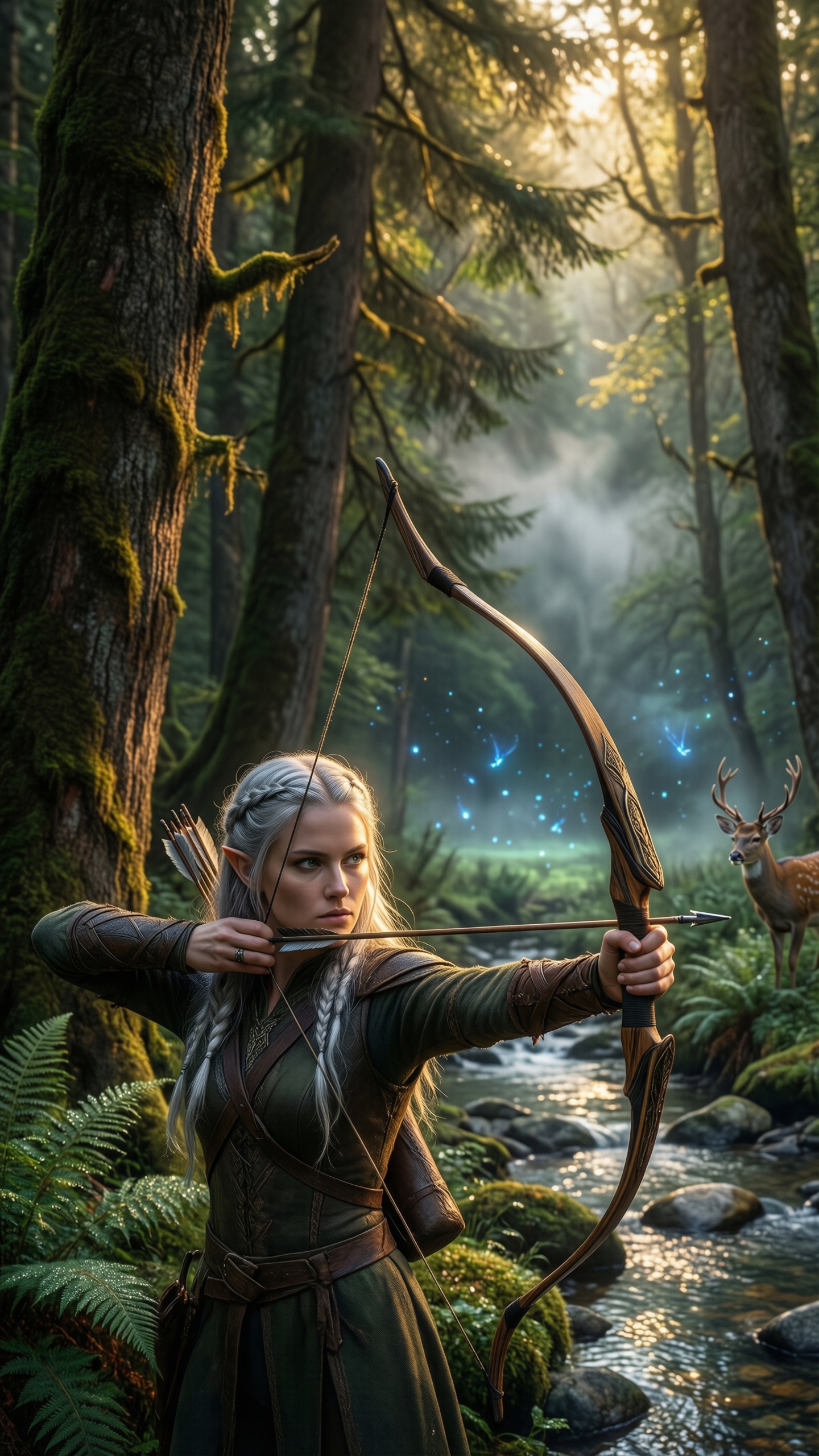 Elegant Archer in Enchanted Forest - AI generated wallpaper