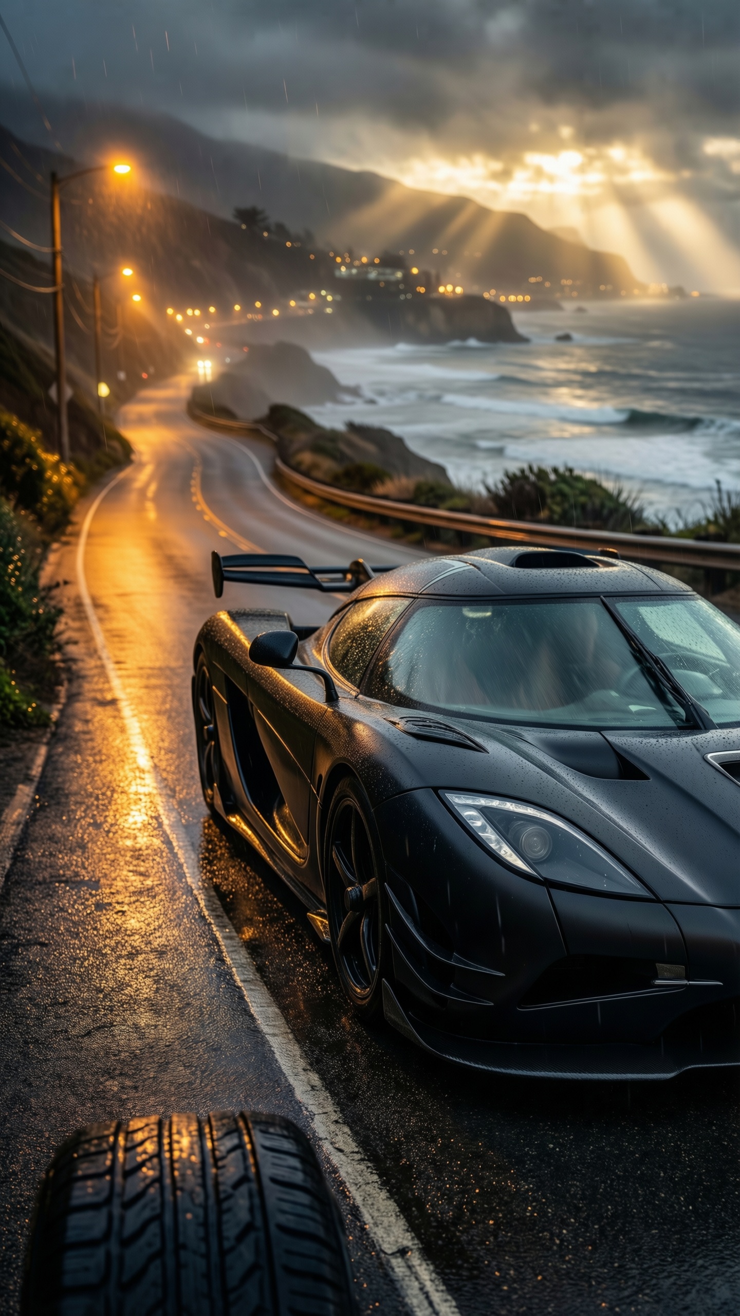 Rainy Coastal Drive 2 - AI generated wallpaper
