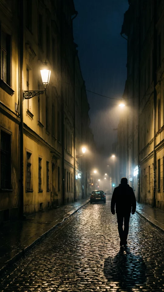 Rainy Cobblestone Alley