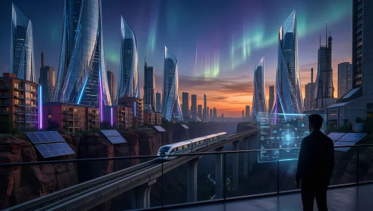 Futuristic Cityscape with Aurora
