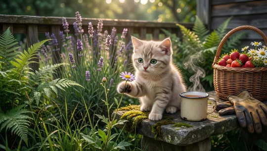 Cute Kitten in a Garden